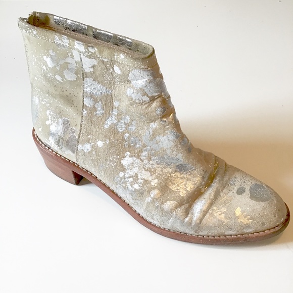 Loeffler Randall Shoes - Loeffler Randall Tan Silver Stacked Ankle Bootie